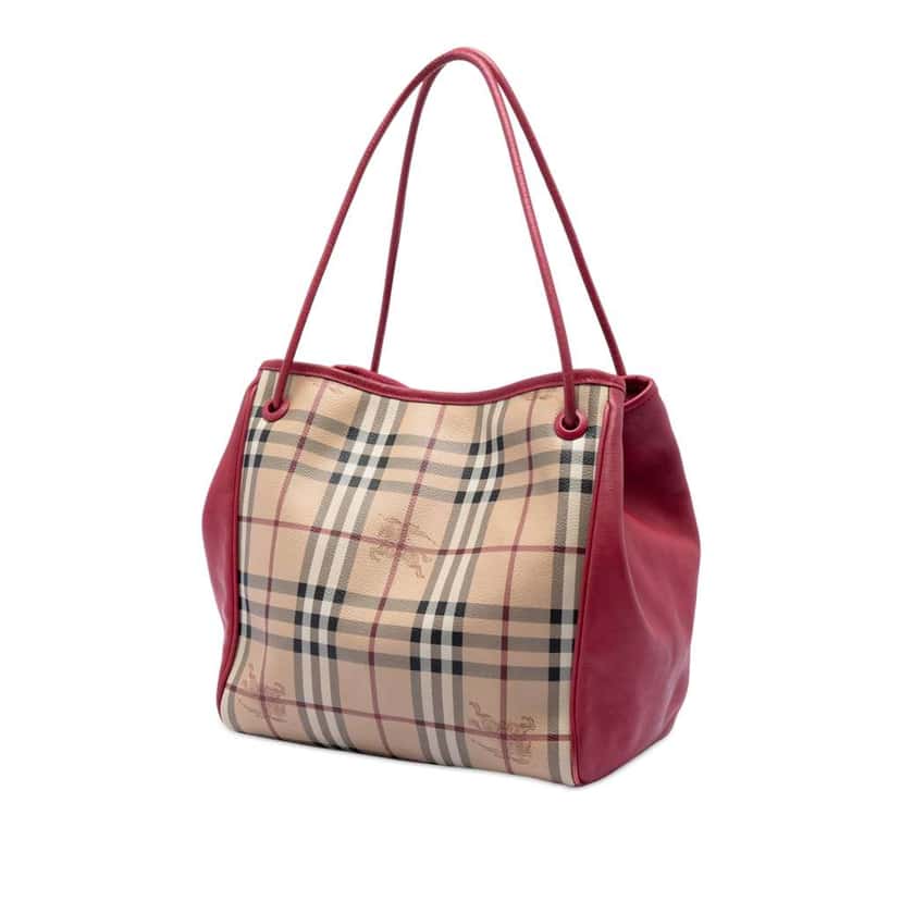 Burberry Small Leather Trimmed Haymarket Check Coated Canvas Canterbury Tote Beige Canvas Very good condition - Back View