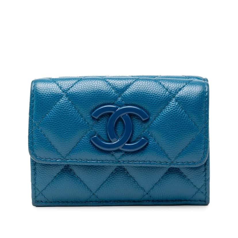 Chanel Quilted Caviar My Everything Trifold Wallet Blue Leather Very good condition - Front View