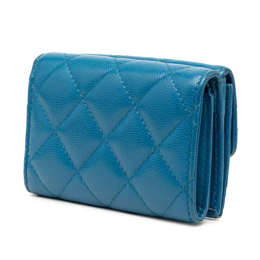 Chanel Quilted Caviar My Everything Trifold Wallet Blue Leather Very good condition - Back View