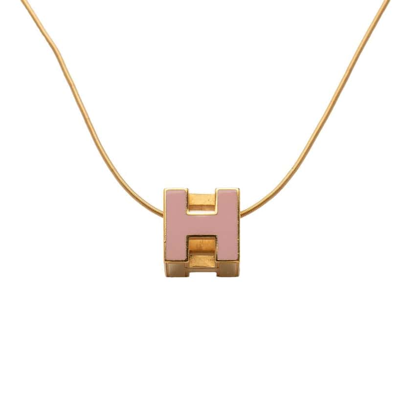Hermès Gold Plated and Enamel Cage d H Pendant Necklace Gold Metal Very good condition - Front View