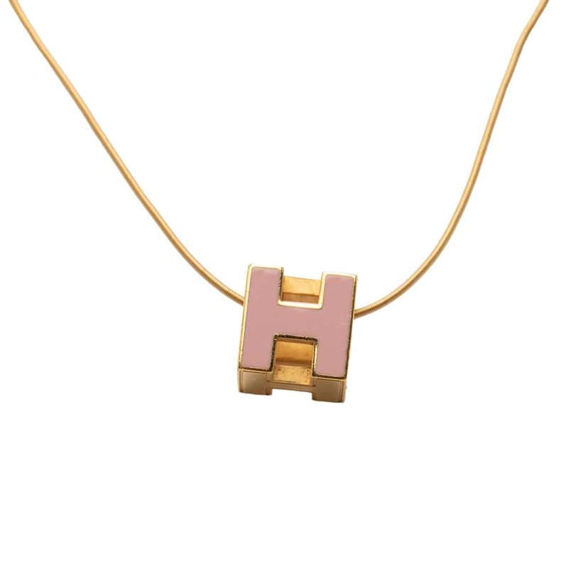 Hermès Gold Plated and Enamel Cage d H Pendant Necklace Gold Metal Very good condition - Back View