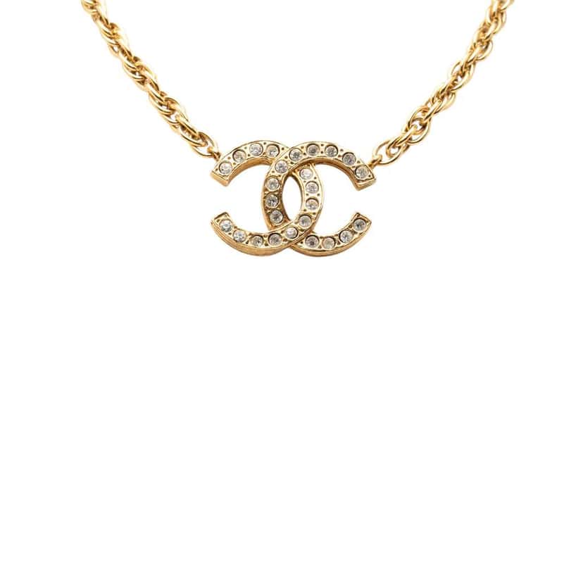 Chanel CC Gold Plated Crystal Pendant Necklace Gold Metal Very good condition - Inside View