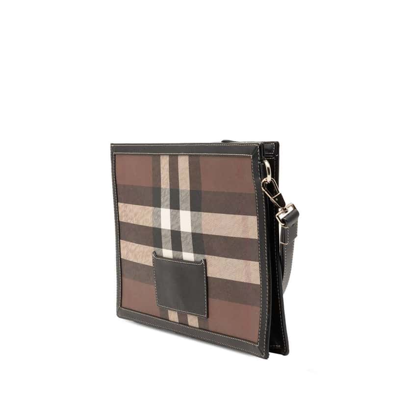 Burberry Check Coated Canvas and Leather Zip Pouch Brown Canvas Very good condition - Back View