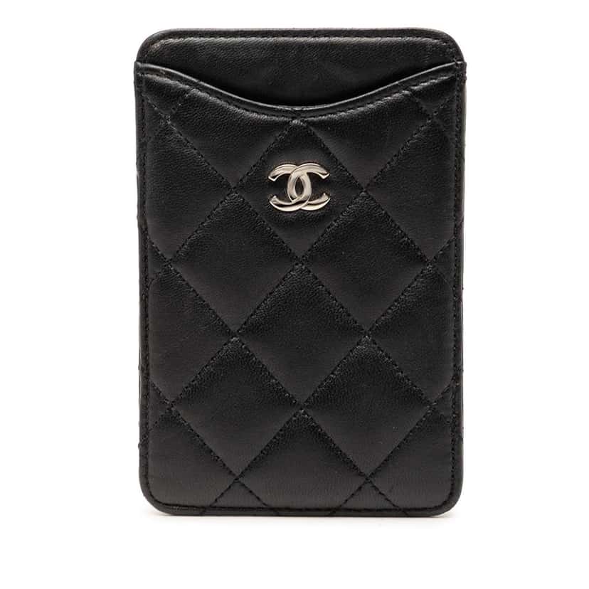 Chanel CC Quilted Lambskin Card Holder Black Leather Very good condition - Front View