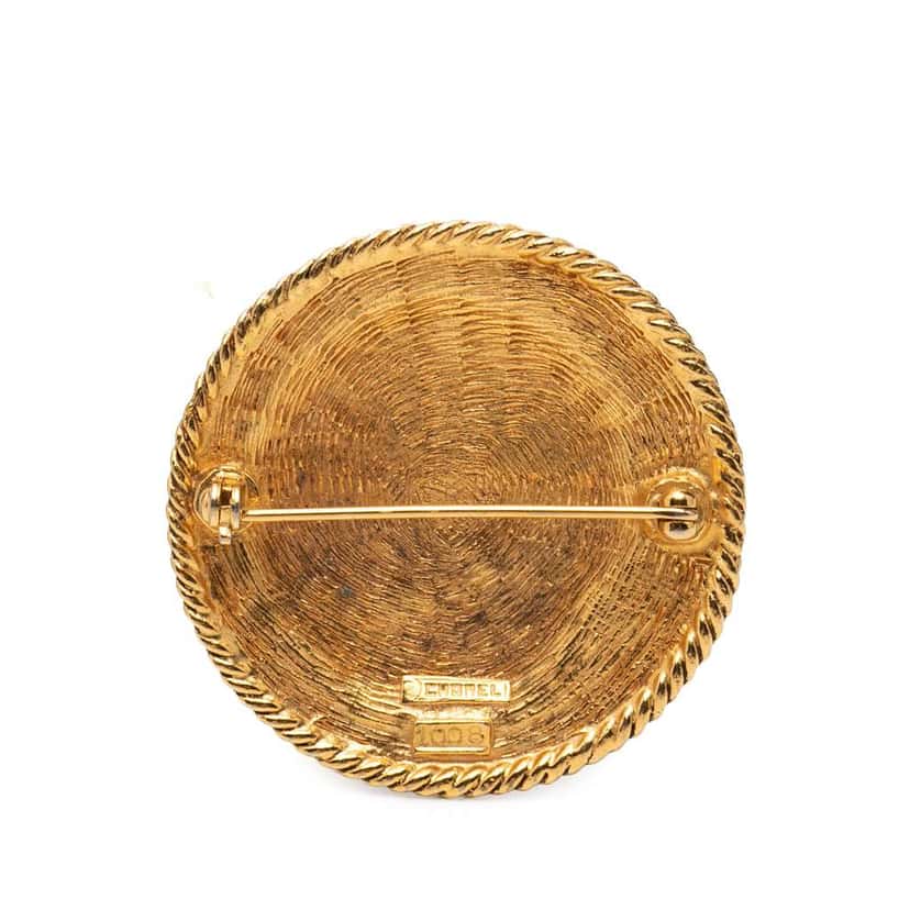 Chanel CC Gold Plated Round Brooch Gold Metal Very good condition - Back View