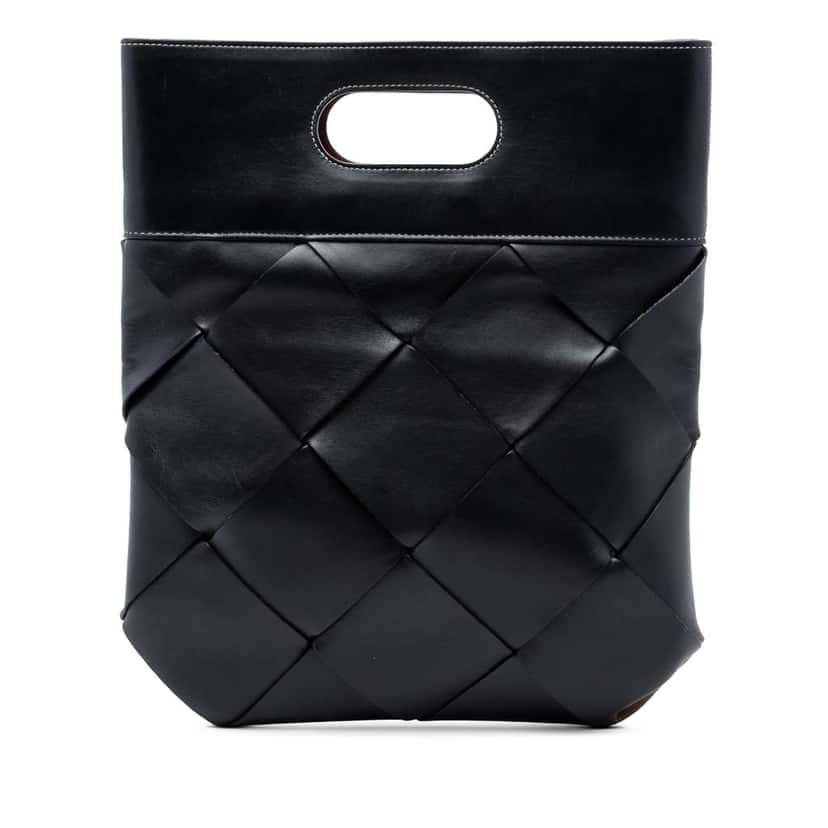 Bottega Veneta Small Leather Maxi Intrecciato Slip Tote Black Leather Very good condition - Front View
