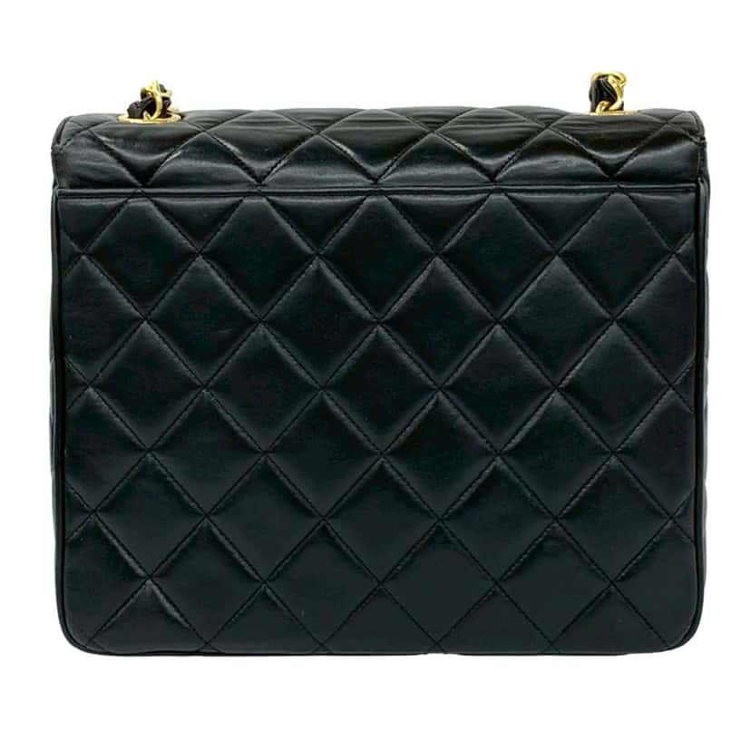 Chanel Square XL Quilted Lambskin Single Flap Black Leather Very good condition - Back View