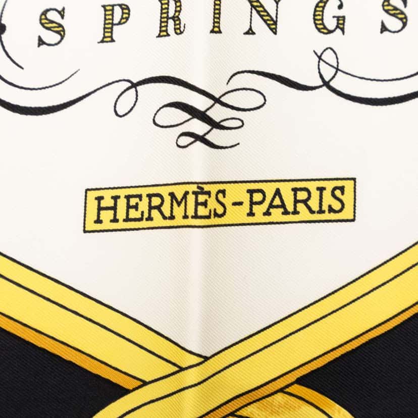 Hermès Springs Silk Scarf 90 Black Silk Very good condition - Back View
