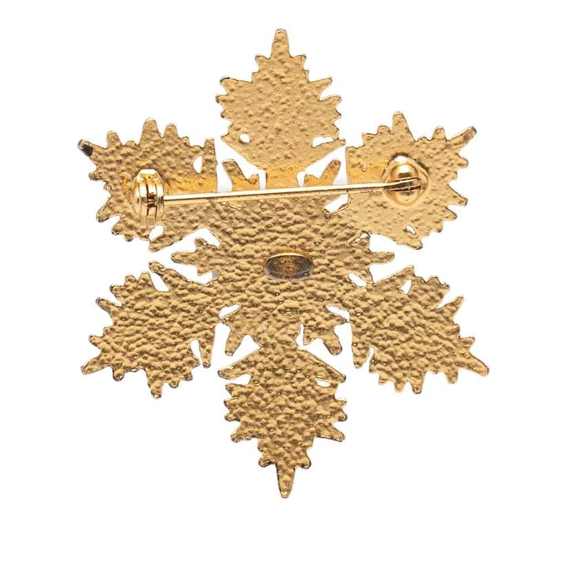 Chanel CC Gold Plated Crystal Snowflake Pin Brooch Gold Metal Very good condition - Back View