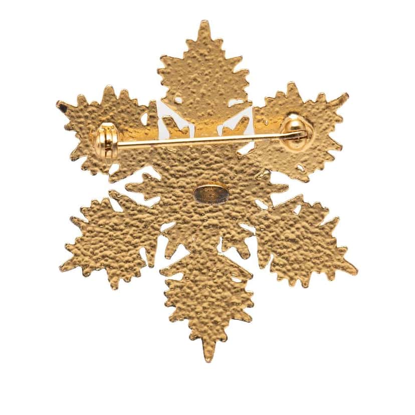 Chanel CC Gold Plated Crystal Snowflake Pin Brooch Gold Metal Very good condition - Inside View