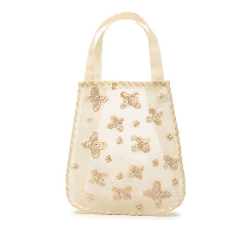 Bottega Veneta Mesh Embroidered Butterfly Handbag Brown Polyester Very good condition - Front View