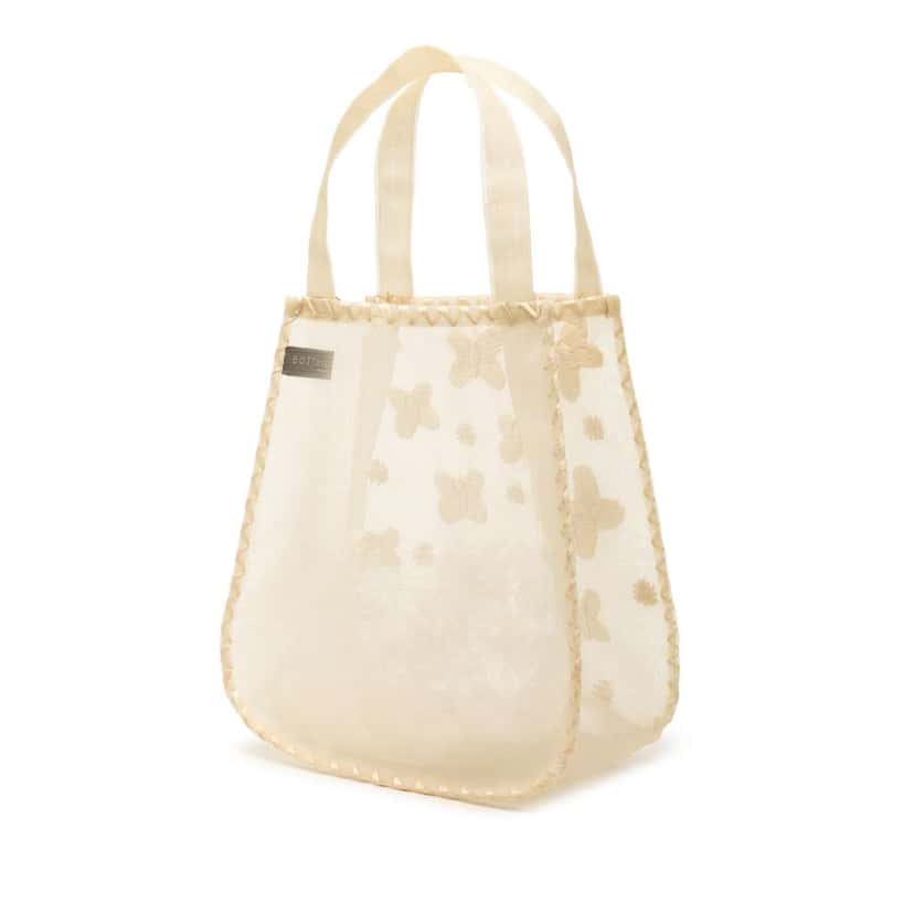 Bottega Veneta Mesh Embroidered Butterfly Handbag Brown Polyester Very good condition - Back View