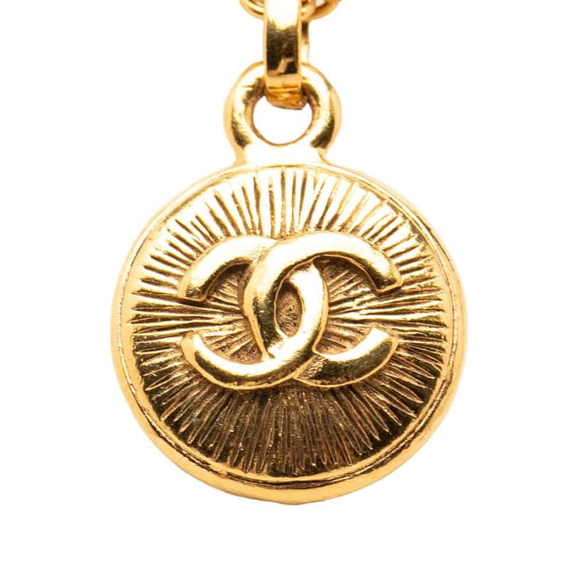 Chanel CC Gold Plated Sunburst Pendant Necklace Gold Metal Very good condition - Back View