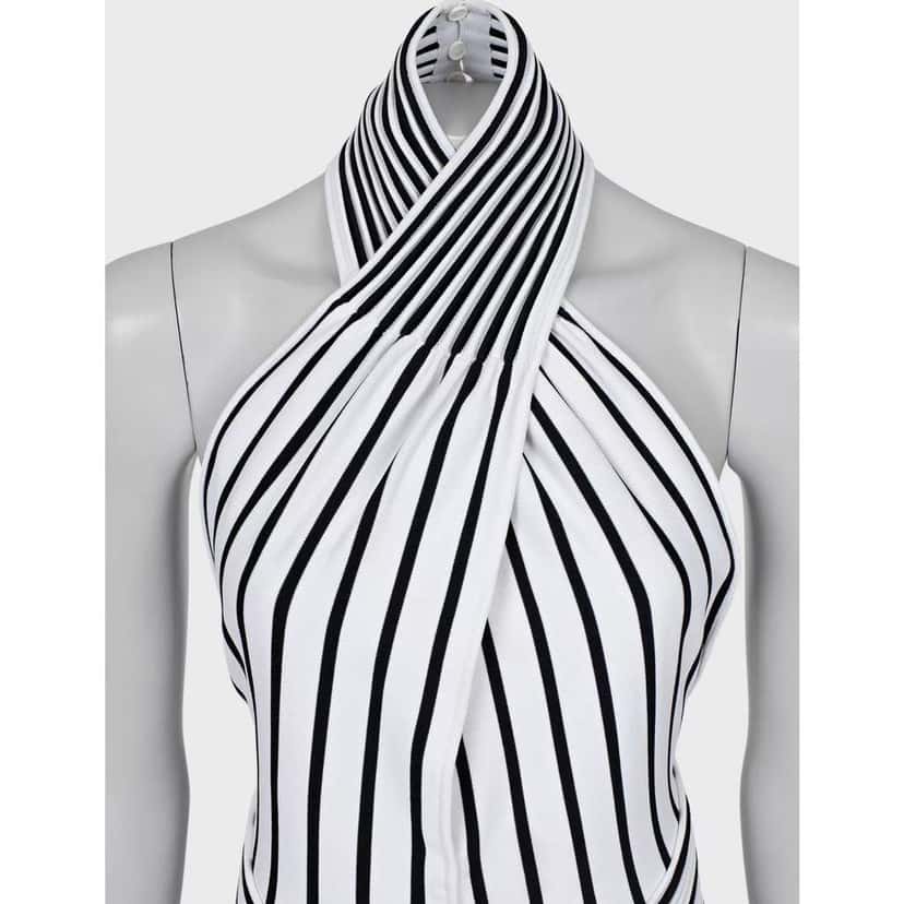 Bottega Veneta Striped Fitted Dress Black Very good condition - Model View