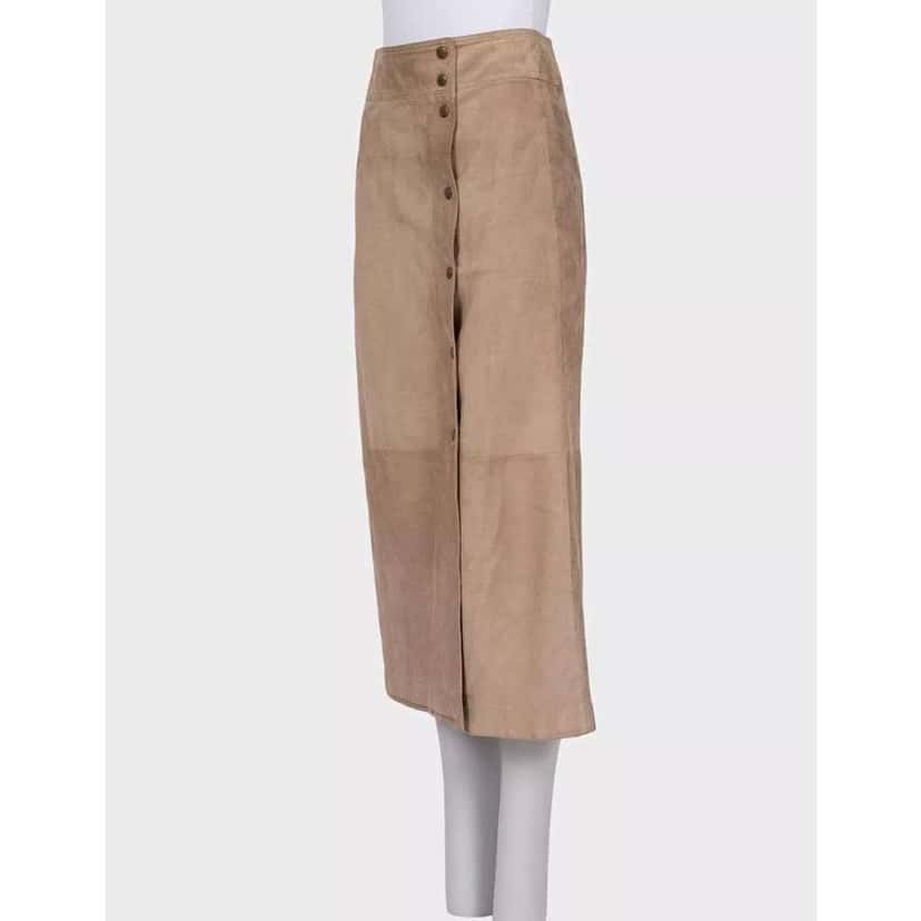 Celine Snap Button Midi Skirt Beige Leather Very good condition - Back View