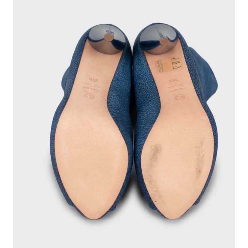 Alexander Mcqueen Wedge Open Toe Boots Blue Leather Never worn, with tag - Box View