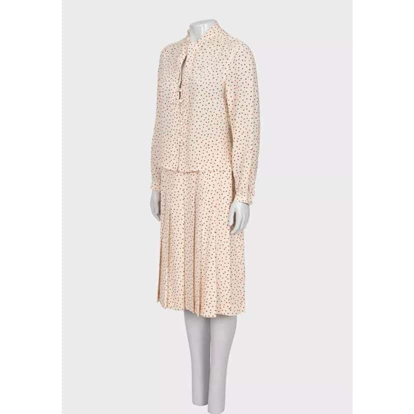 Celine Printed Blouse Skirt Set Beige Silk Very good condition - Back View