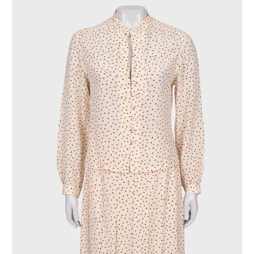 Celine Printed Blouse Skirt Set Beige Silk Very good condition - Box View