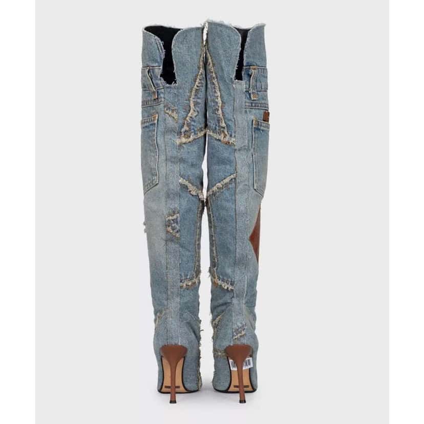 Dolce & Gabbana Pointed Stiletto Boots Blue Leather Very good condition - Inside View