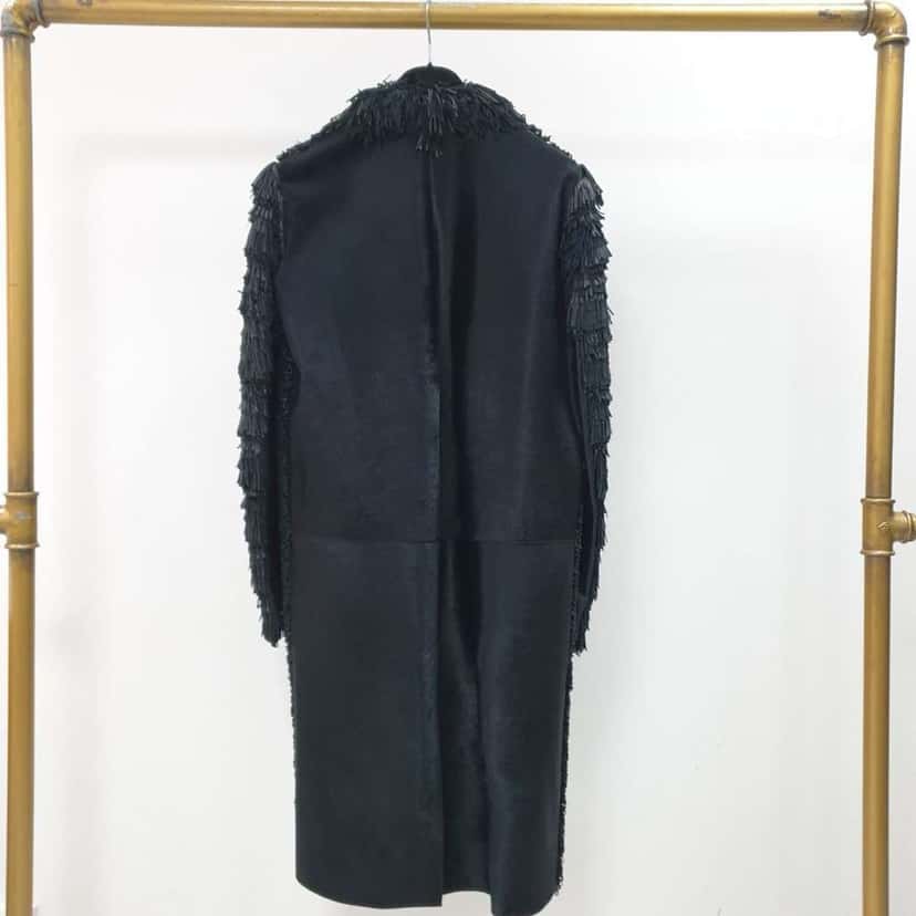 Fendi Fringe and Loops Coat Black Leather Very good condition - Back View