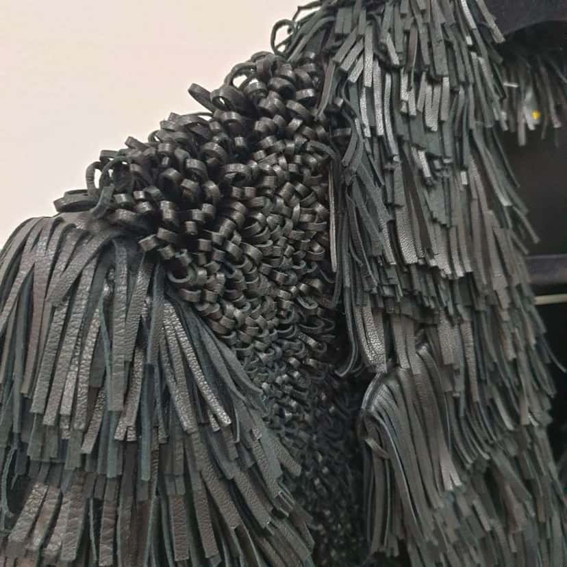 Fendi Fringe and Loops Coat Black Leather Very good condition - Inside View