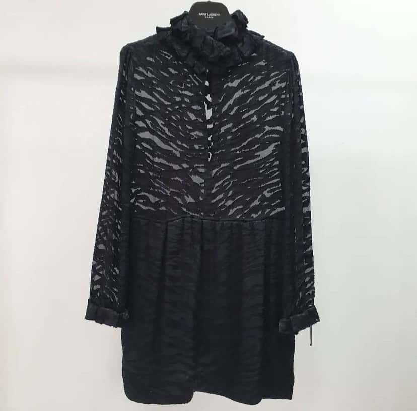 Saint Laurent Printed Mini Dress Black Cotton Very good condition - Back View