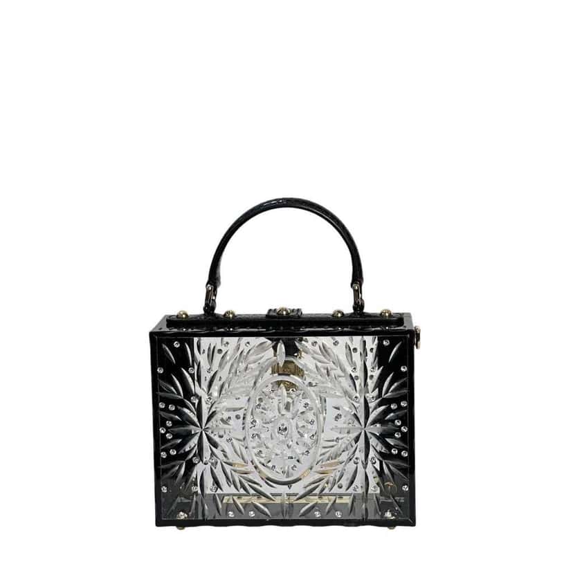 Dolce & Gabbana Sicily Clear Plexiglass Cinderella Clutch Black Leather Very good condition - Back View