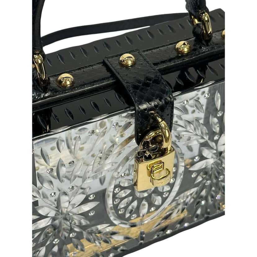 Dolce & Gabbana Sicily Clear Plexiglass Cinderella Clutch Black Leather Very good condition - Box View