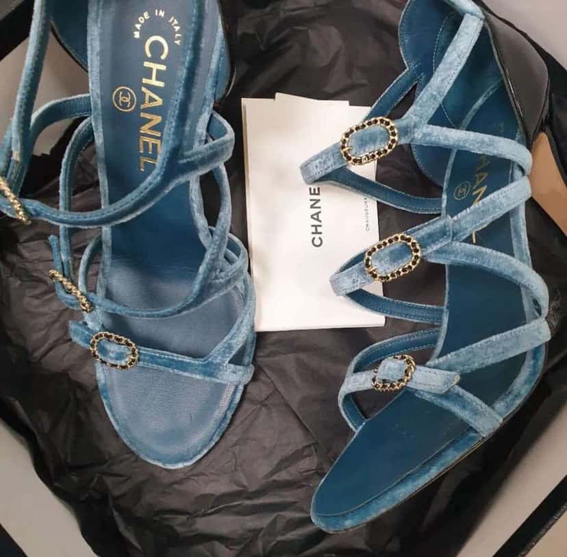 Chanel Sandals Blue Velvet Very good condition - Back View