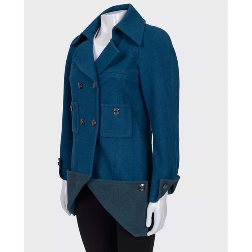 Chanel Cropped Double Breasted Coat Blue Silk Good condition - Back View
