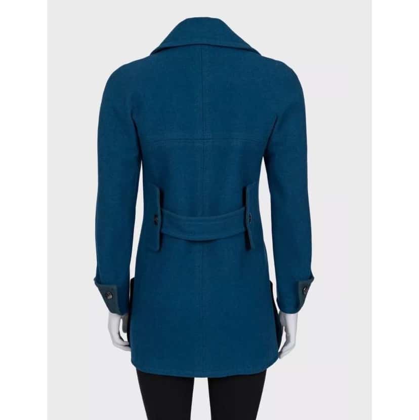 Chanel Cropped Double Breasted Coat Blue Silk Good condition - Inside View