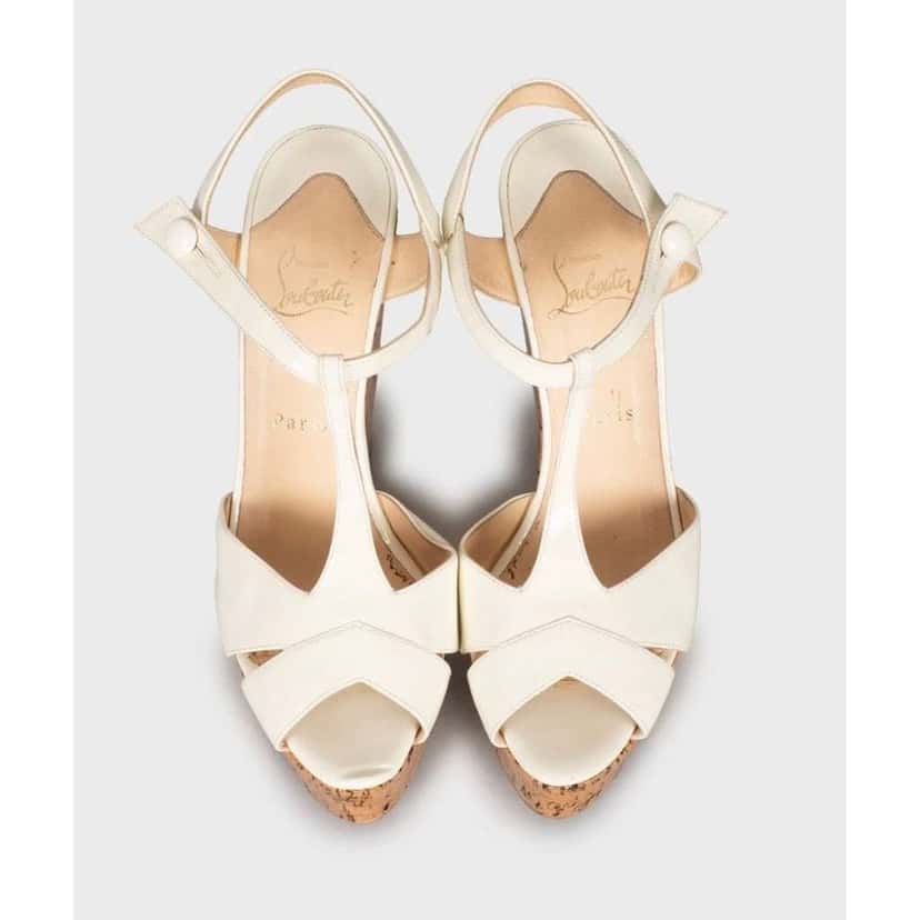 Christian Louboutin Wedge Sandals White Leather Very good condition - Back View