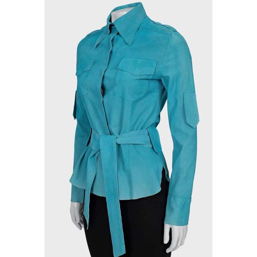 Dolce & Gabbana Perforated Shirt Light Blue Leather Good condition - Back View