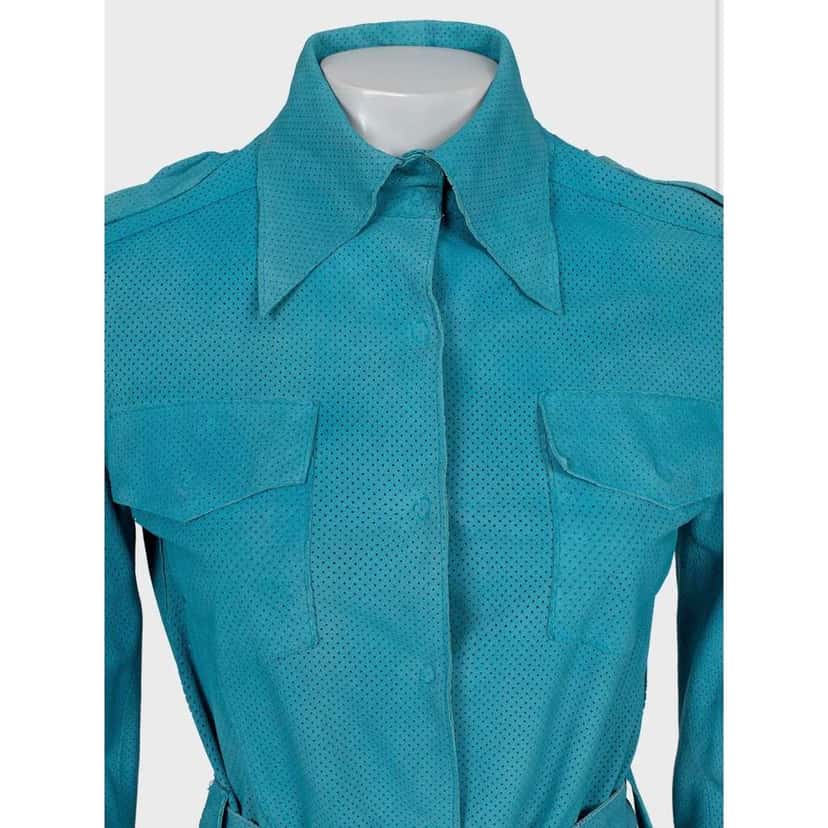 Dolce & Gabbana Perforated Shirt Light Blue Leather Good condition - Model View