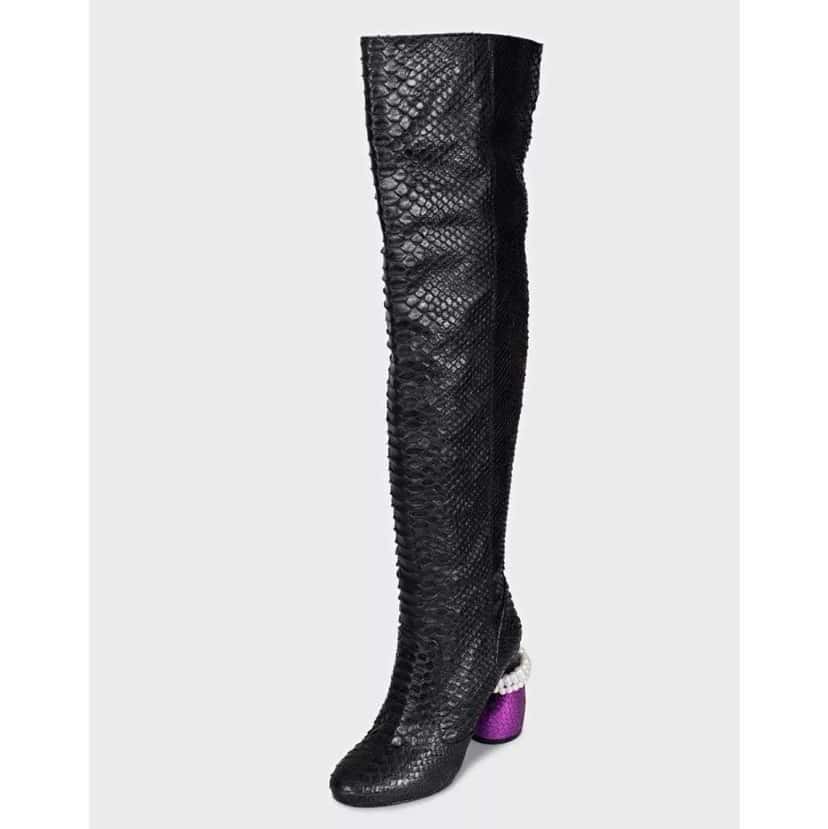 Dries Van Noten Over Knee Boots Black Leather Very good condition - Inside View