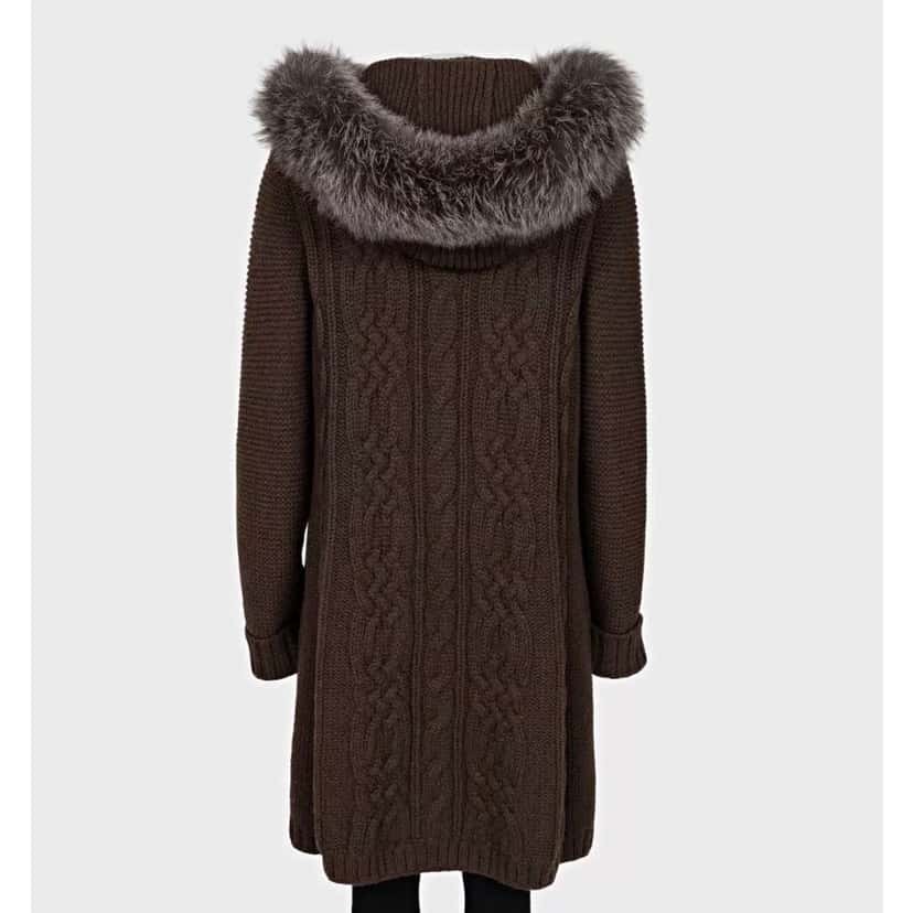 Loro Piana Hooded Trim Cardigan Coat Brown Leather Very good condition - Inside View