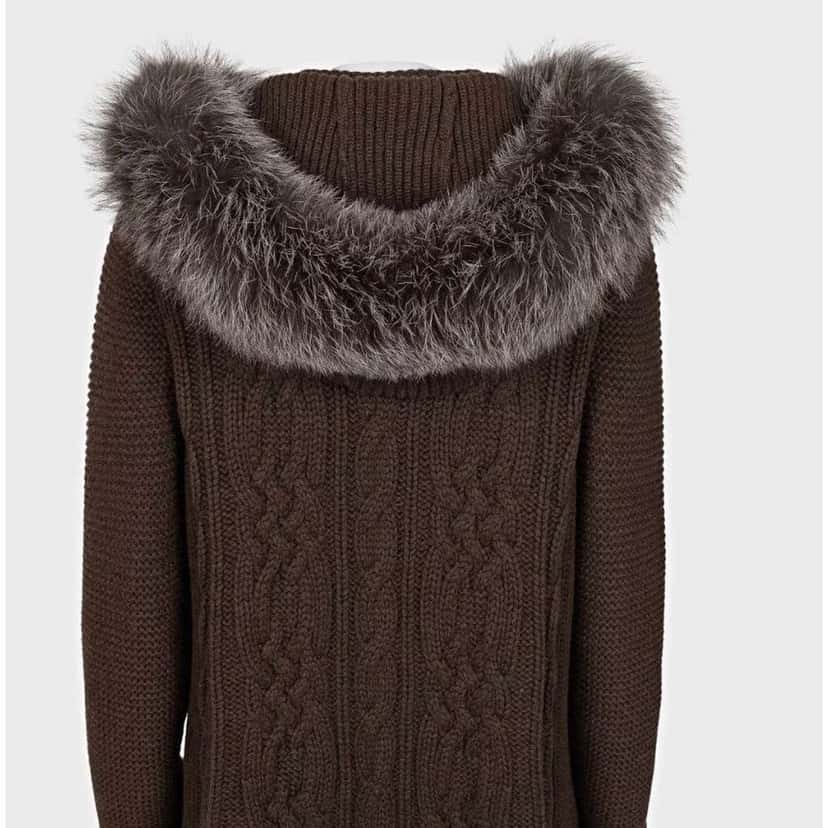 Loro Piana Hooded Trim Cardigan Coat Brown Leather Very good condition - Box View