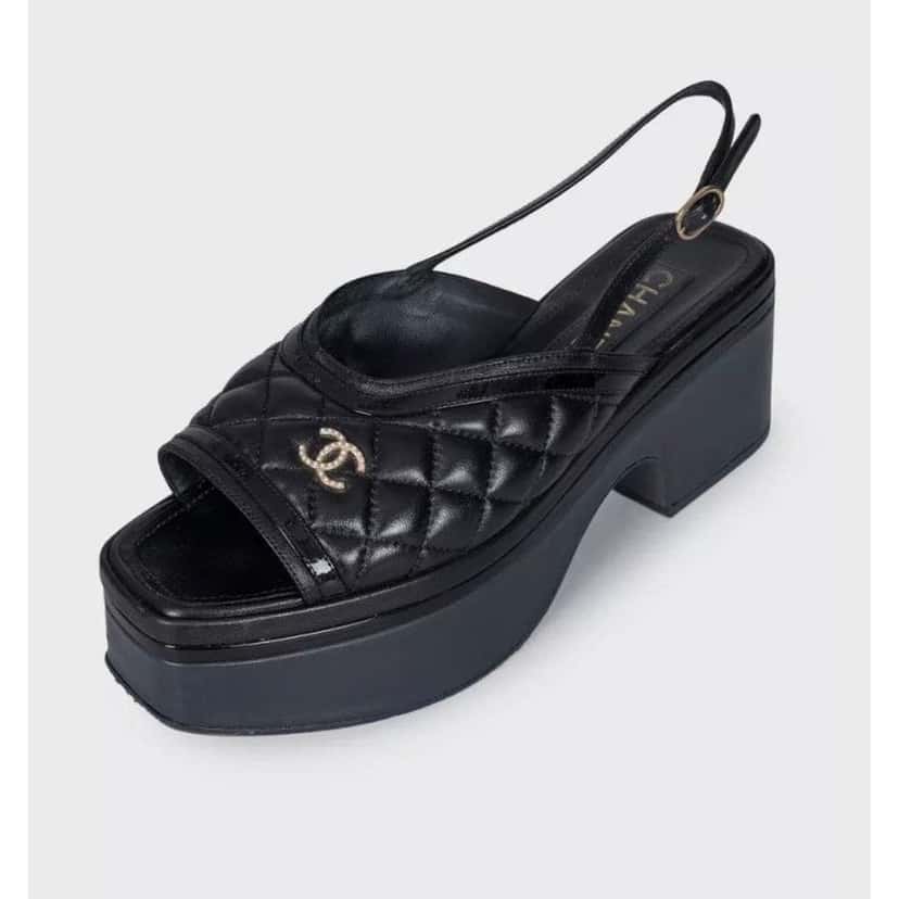Chanel CC Logo Sandals Black Leather Very good condition - Inside View