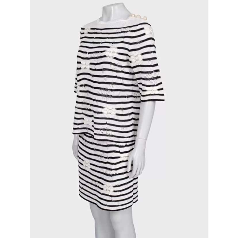 Chanel Striped Embroidered Suit Black Cotton Very good condition - Back View