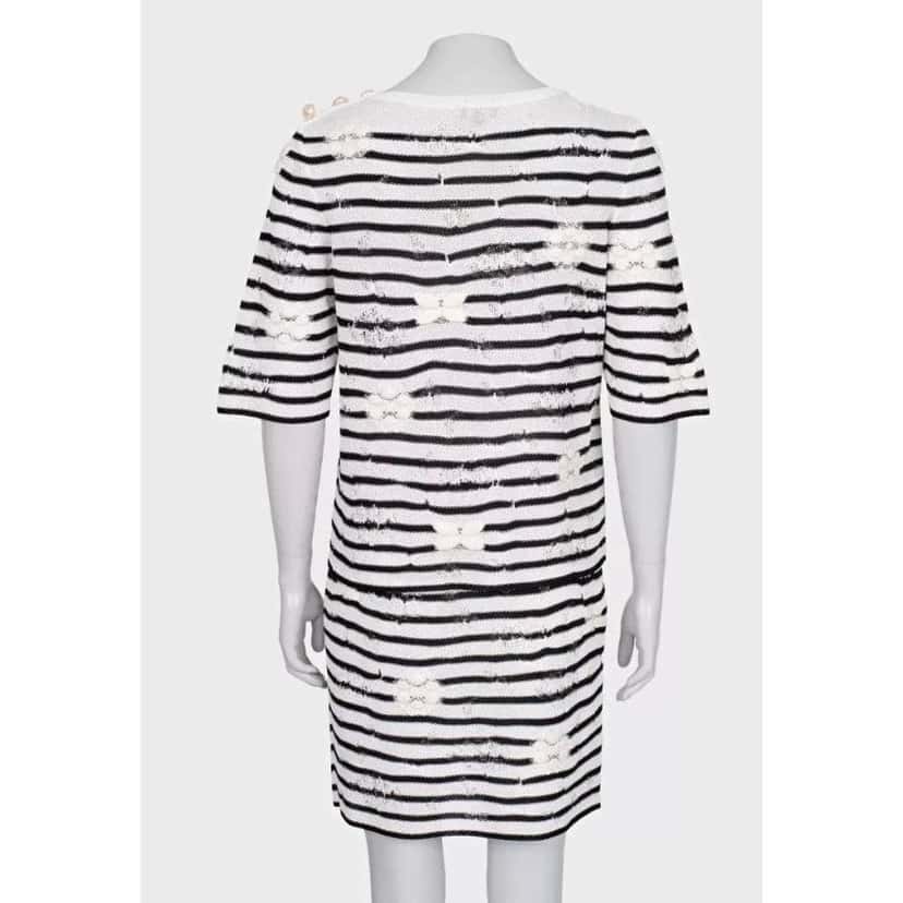 Chanel Striped Embroidered Suit Black Cotton Very good condition - Inside View