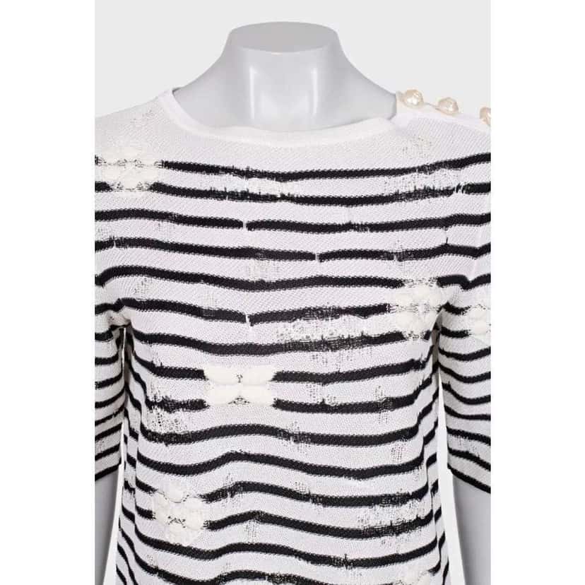 Chanel Striped Embroidered Suit Black Cotton Very good condition - Box View