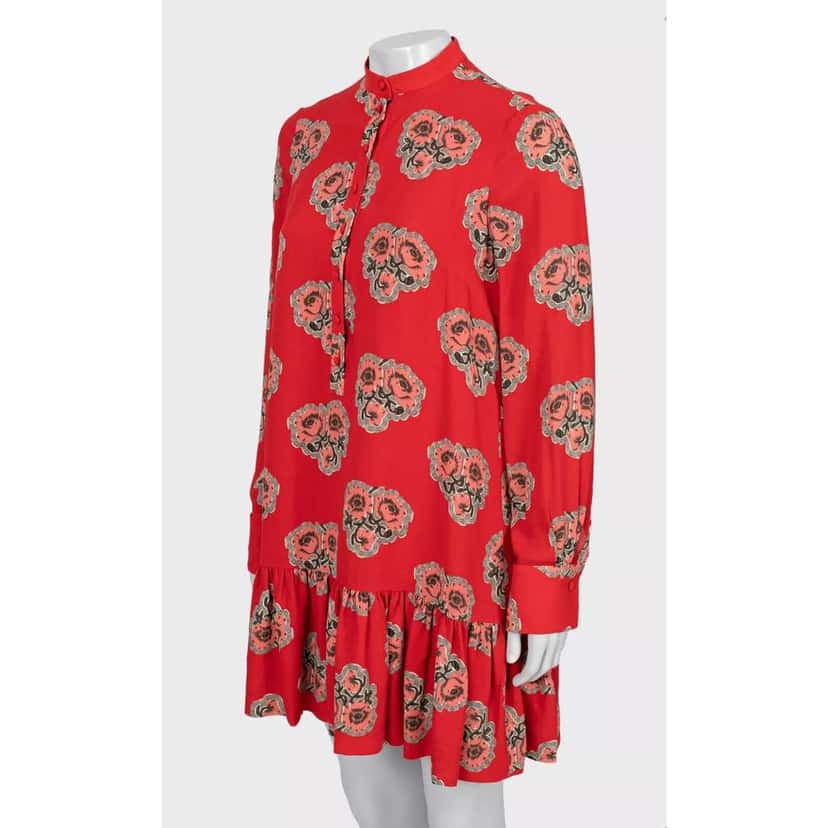 Alexander Mcqueen Poppy Print Mini Dress IT Red Silk Very good condition - Back View