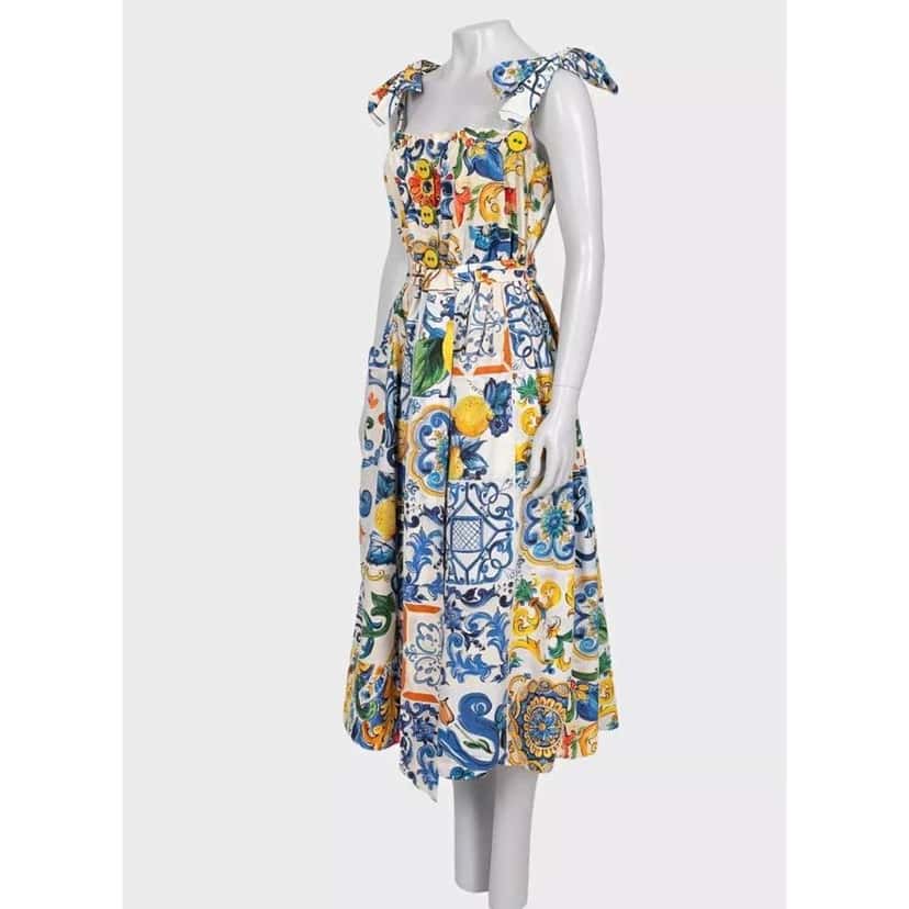 Dolce & Gabbana Majolica Print Sundress White Cotton Very good condition - Back View