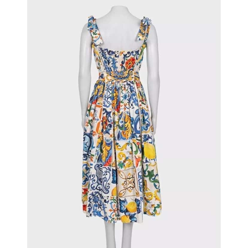 Dolce & Gabbana Majolica Print Sundress White Cotton Very good condition - Inside View