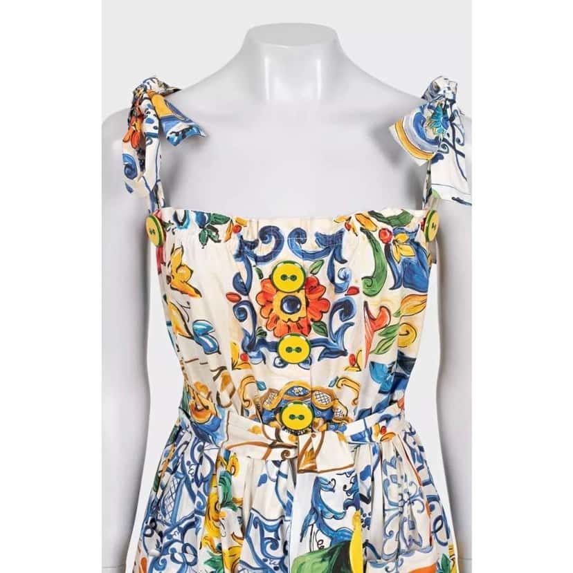 Dolce & Gabbana Majolica Print Sundress White Cotton Very good condition - Model View