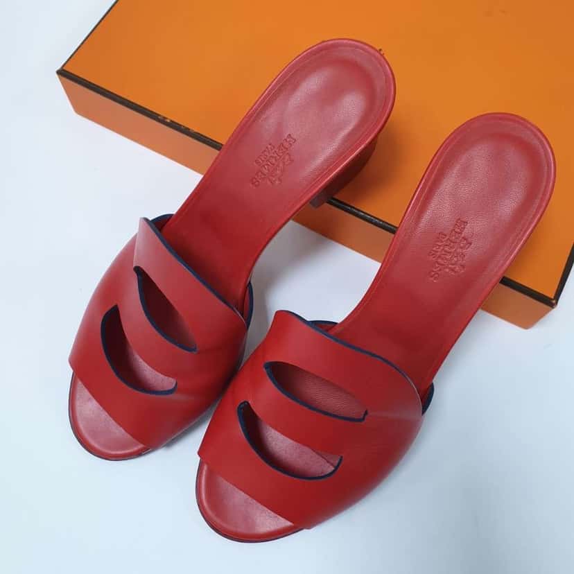 Hermès Hermes Mona Block Heel Slide Red Leather Very good condition - Back View