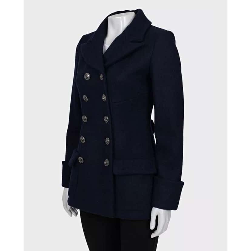 Chanel Double Breasted Coat Blue Silk Very good condition - Back View