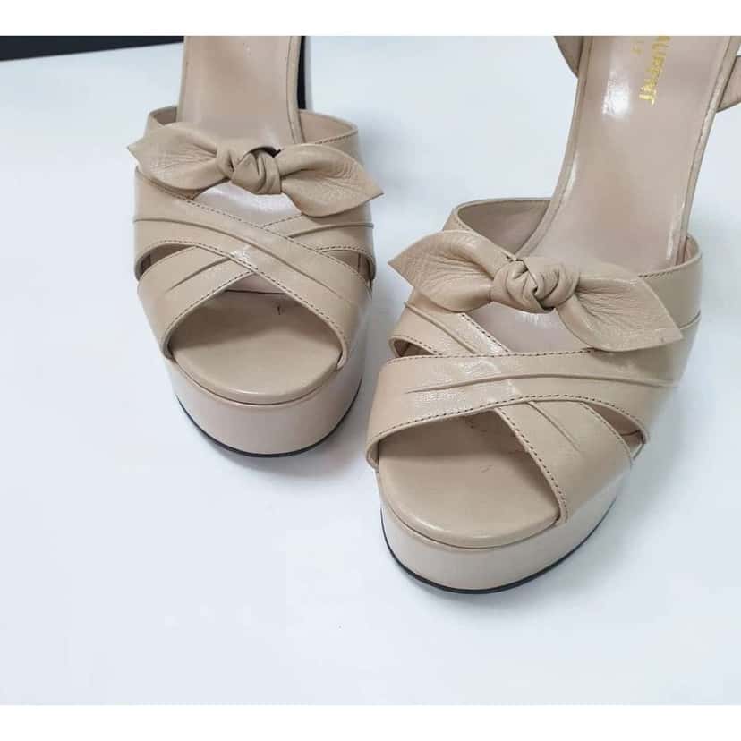 Saint Laurent Candy Bow Platform Sandals Beige Leather Very good condition - Inside View