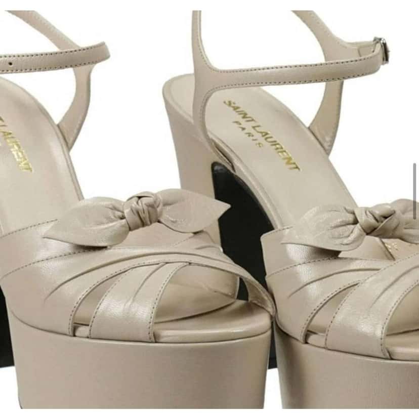 Saint Laurent Candy Bow Platform Sandals Beige Leather Very good condition - Model View