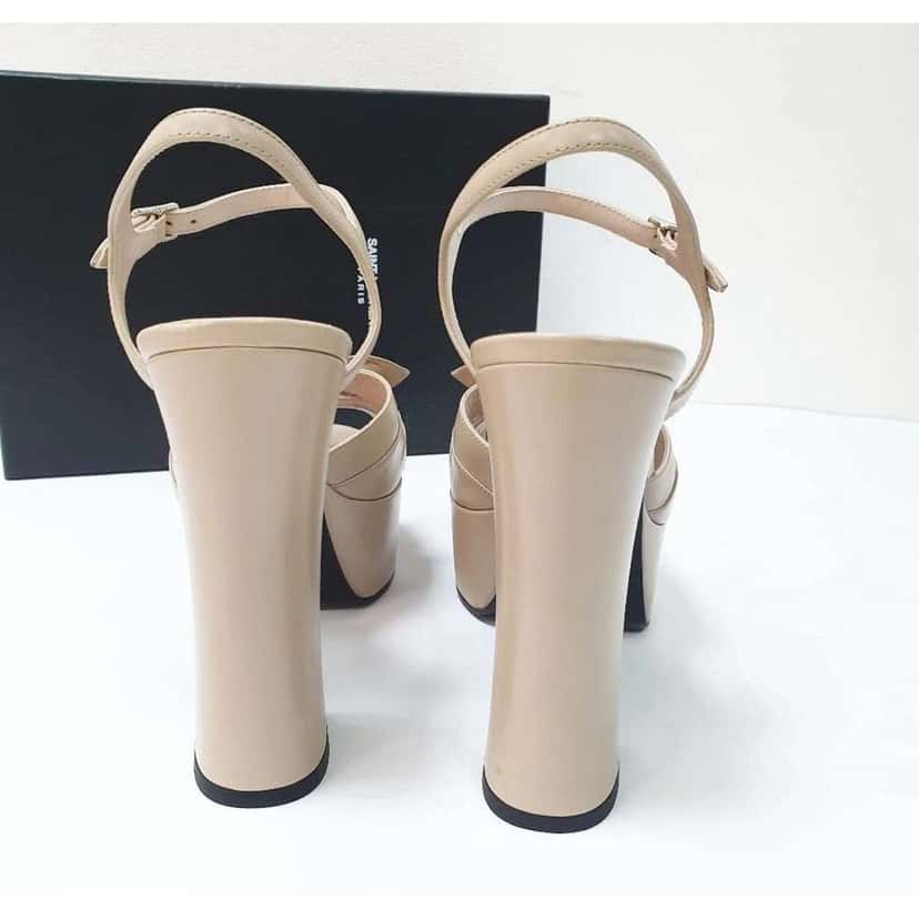 Saint Laurent Candy Bow Platform Sandals Beige Leather Very good condition - Box View